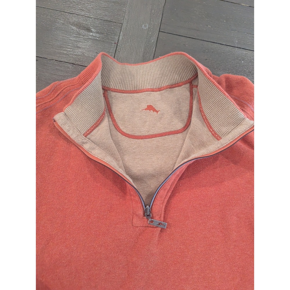 Tommy Bahama Mens XLarge 1/4 Zip Rustic Orange Brown Reversible Pullover Sweater